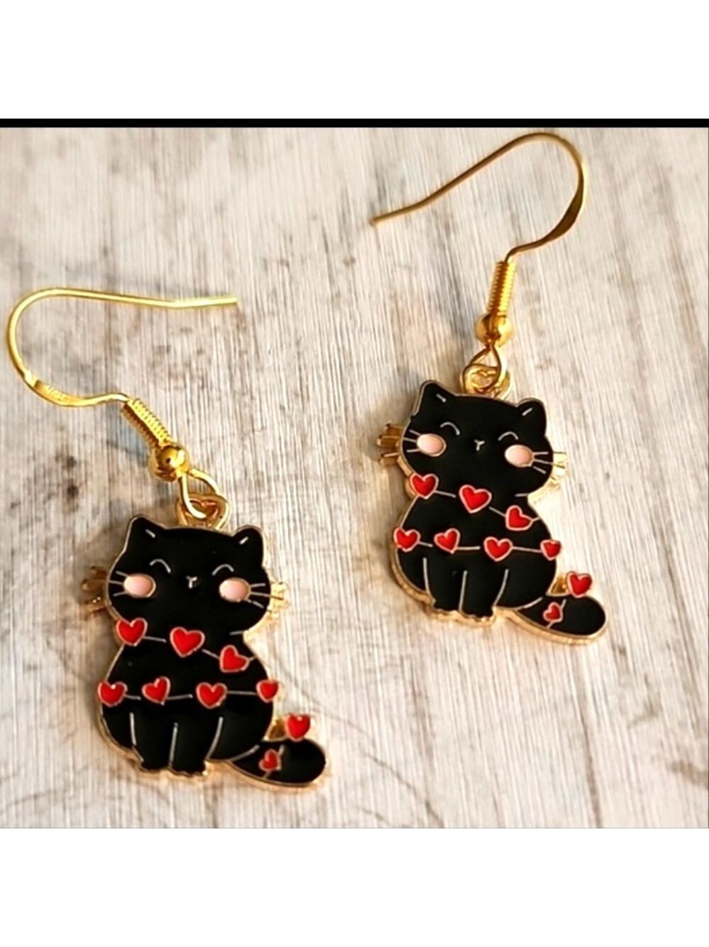 Love Heart Black Cat Earrings EO